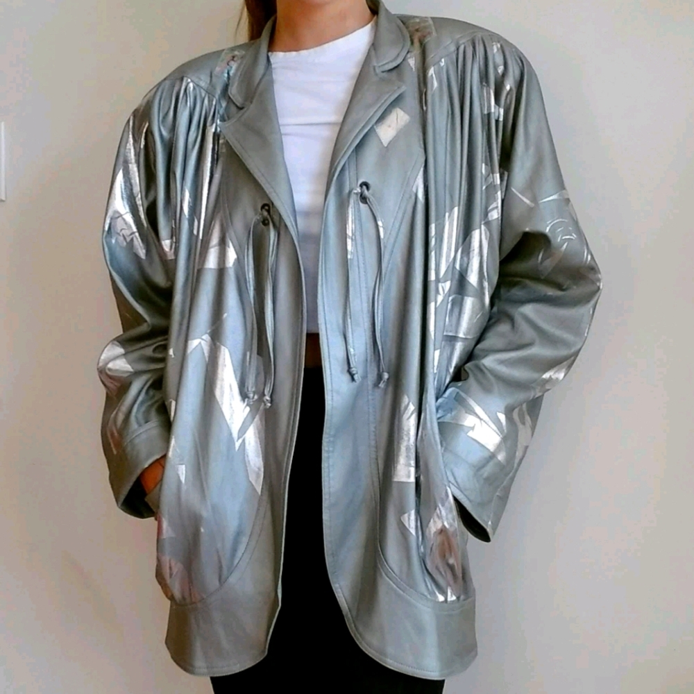 Vintage Large grey jacket with 80's Silver detail
